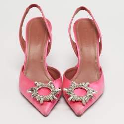 مملوكة مسبقًا حذاء كعب عالي أمينة معادي بيغوم ساتان وردي بحزام للكاحل مقاس 40