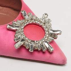 مملوكة مسبقًا حذاء كعب عالي أمينة معادي بيغوم ساتان وردي بحزام للكاحل مقاس 40