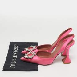 مملوكة مسبقًا حذاء كعب عالي أمينة معادي بيغوم ساتان وردي بحزام للكاحل مقاس 40