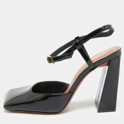 Pre Owned Amina Muaddi Charlotte Size 35 Black Patent Leather Pumps