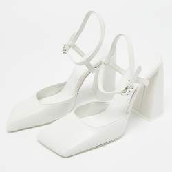 Pre Owned حذاء كعب عالي أمينة معادي شارلوت 95 مقاس 35 جلد أبيض بسير حول الكاحل