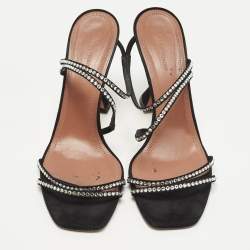 مملوكة مسبقًا Amina Muaddi Gilda Size 42 Black Suede Crystal Embellished Slide Sandals
