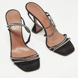 مملوكة مسبقًا Amina Muaddi Gilda Size 42 Black Suede Crystal Embellished Slide Sandals