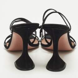 مملوكة مسبقًا Amina Muaddi Gilda Size 42 Black Suede Crystal Embellished Slide Sandals