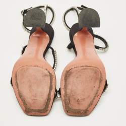 Pre Owned Amina Muaddi Gilda Size 39.5 Black Satin Ankle Strap Sandals