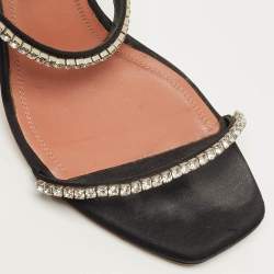 Pre Owned Amina Muaddi Gilda Size 39.5 Black Satin Ankle Strap Sandals