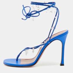 مملوكة مسبقًا Amina Muaddi Daryl Size 39 Blue Leather Slide Sandals