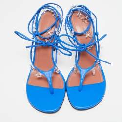 مملوكة مسبقًا Amina Muaddi Daryl Size 39 Blue Leather Slide Sandals