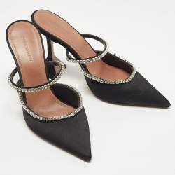 Pre Owned Amina Muaddi Gilda Size 37 Black Satin Mules