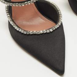 Pre Owned Amina Muaddi Gilda Size 37 Black Satin Mules