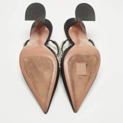 Pre Owned Amina Muaddi Gilda Size 37 Black Satin Mules