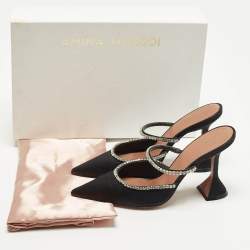 Pre Owned Amina Muaddi Gilda Size 37 Black Satin Mules