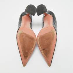 Pre Owned Amina Muaddi Ami Size 39.5 Black Croc Embossed Leather Pumps