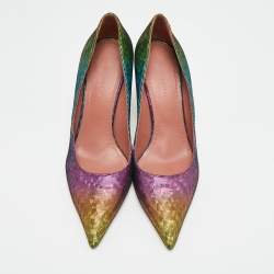 Pre Owned Amina Muaddi Giorgia Size 39.5 Multicolor Nubuck Leather Pumps