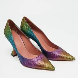Pre Owned Amina Muaddi Giorgia Size 39.5 Multicolor Nubuck Leather Pumps