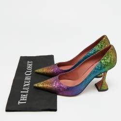 Pre Owned Amina Muaddi Giorgia Size 39.5 Multicolor Nubuck Leather Pumps