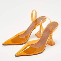 Pre Owned Amina Muaddi Holli Glass Size 36.5 Orange PVC Slingback Pumps