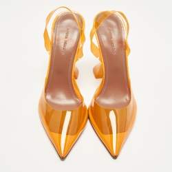 Pre Owned Amina Muaddi Holli Glass Size 36.5 Orange PVC Slingback Pumps