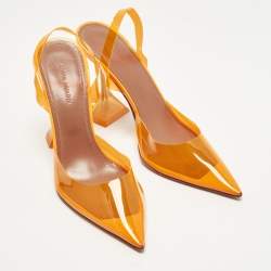 Pre Owned Amina Muaddi Holli Glass Size 36.5 Orange PVC Slingback Pumps