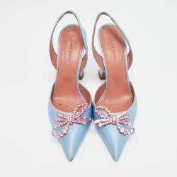 مملوكة مسبقًا Amina Muaddi Begum Size 38 Blue Satin sSlingback Pumps