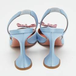 مملوكة مسبقًا Amina Muaddi Begum Size 38 Blue Satin sSlingback Pumps