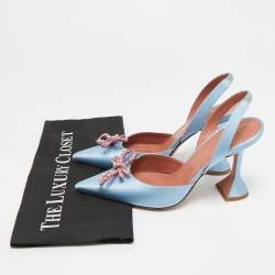 مملوكة مسبقًا Amina Muaddi Begum Size 38 Blue Satin sSlingback Pumps