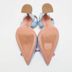 مملوكة مسبقًا Amina Muaddi Begum Size 38 Blue Satin sSlingback Pumps