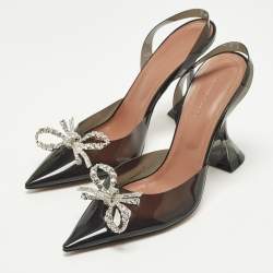 Pre Owned Amina Muaddi Rosie Size 37.5 Black PVC Slingback Pumps