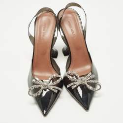 Pre Owned Amina Muaddi Rosie Size 37.5 Black PVC Slingback Pumps