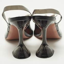 Pre Owned Amina Muaddi Rosie Size 37.5 Black PVC Slingback Pumps