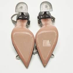 Pre Owned Amina Muaddi Rosie Size 37.5 Black PVC Slingback Pumps