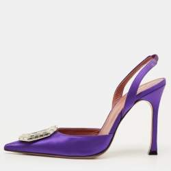 Pre Owned Amina Muaddi Begum Size 37 Purple Satin Slingback Pumps