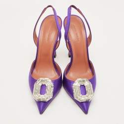 Pre Owned Amina Muaddi Begum Size 37 Purple Satin Slingback Pumps
