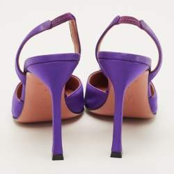 Pre Owned Amina Muaddi Begum Size 37 Purple Satin Slingback Pumps