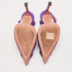 Pre Owned Amina Muaddi Begum Size 37 Purple Satin Slingback Pumps