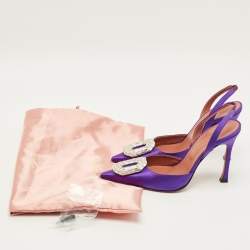 Pre Owned Amina Muaddi Begum Size 37 Purple Satin Slingback Pumps