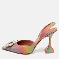 مملوكة مسبقًا Amina Muaddi Begum Size 38.5 Multicolor Iridescent Leather Slingback Pumps