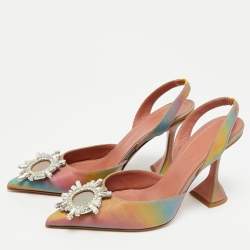 مملوكة مسبقًا Amina Muaddi Begum Size 38.5 Multicolor Iridescent Leather Slingback Pumps