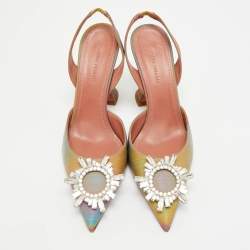 مملوكة مسبقًا Amina Muaddi Begum Size 38.5 Multicolor Iridescent Leather Slingback Pumps