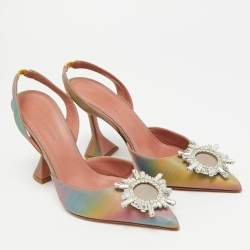 م ملوكة مسبقًا Amina Muaddi Begum Size 38.5 Multicolor Iridescent Leather Slingback Pumps