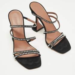 Pre Owned Amina Muaddi Naima Crystal Embellished Size 37.5 Black Suede Slide Sandals