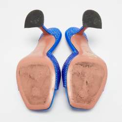 مملوكة مسبقًا Amina Muaddi Lupita Size 38 Blue Satin Crystal Embellished Slide Sandals