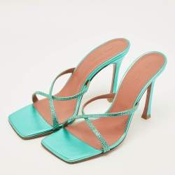 مملوكة مسبقًا حذاء سلايد أمينة معادي أدريانا مزخرف كريستال متقاطع ساتان أسود مقاس 40