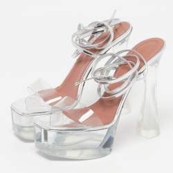 Pre Owned صندل أمنة معادي داليدا جلد شفاف وبي في سي مع إسوارة للكاحل مقاس 37