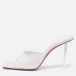 Pre Owned Amina Muaddi Lauda Size 38.5 White Leather Slide Sandals
