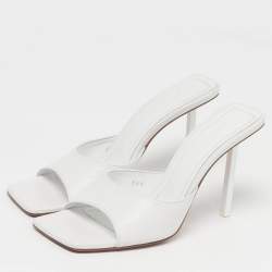 Pre Owned Amina Muaddi Lauda Size 38.5 White Leather Slide Sandals