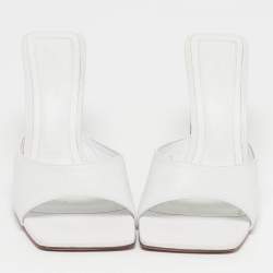 Pre Owned Amina Muaddi Lauda Size 38.5 White Leather Slide Sandals