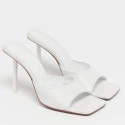 Pre Owned Amina Muaddi Lauda Size 38.5 White Leather Slide Sandals
