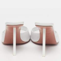 Pre Owned Amina Muaddi Lauda Size 38.5 White Leather Slide Sandals