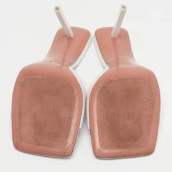 Pre Owned Amina Muaddi Lauda Size 38.5 White Leather Slide Sandals